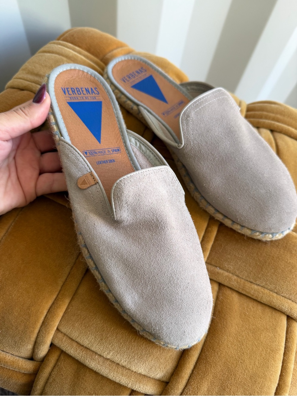 Verbenas Celia Suede Espadrille Mules Taupe Made in Spain Size 40